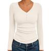 imageTrendy Queen Womens Long Sleeve Shirts Henley V Neck Ribbed Knit Tops Business Casual Basic TeesBeige