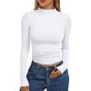 imageTrendy Queen Womens Long Sleeve Shirts Mock Neck Crop Tops Basic Turtleneck Tee Fall Fashion Thermal Underswear ClothesWhite