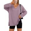 imageTrendy Queen Womens Oversized Long Sleeve T Shirts Side Slit Workout Tops Fall Fashion Plus Size Gym V Neck Basic Y2k TeesDarkpink