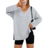 imageTrendy Queen Womens Oversized Long Sleeve T Shirts Side Slit Workout Tops Fall Fashion Plus Size Gym V Neck Basic Y2k TeesGrey