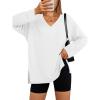 imageTrendy Queen Womens Oversized Long Sleeve T Shirts Side Slit Workout Tops Fall Fashion Plus Size Gym V Neck Basic Y2k TeesWhite
