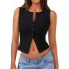 imageTrendy Queen Womens Ribbed Button Down Sleeveless Shirts Summer Going Out Cropped Tank TopBlack