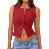 imageTrendy Queen Womens Ribbed Button Down Sleeveless Shirts Summer Going Out Cropped Tank TopRed