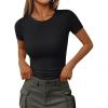 imageTrendy Queen Womens Short Sleeve Shirts Crewneck Ribbed Knit Slim Fitted TShirt Summer Basic Tee 2025 TopsBlack