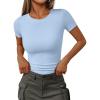imageTrendy Queen Womens Short Sleeve Shirts Crewneck Ribbed Knit Slim Fitted TShirt Summer Basic Tee 2025 TopsBlue