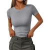 imageTrendy Queen Womens Short Sleeve Shirts Crewneck Ribbed Knit Slim Fitted TShirt Summer Basic Tee 2025 TopsGrey