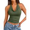 imageTrendy Queen Womens Summer Halter Tops Going Out Crop Top 2025 Fashion Cowl Neck Shirts Backless Sexy Cute Y2K ClothesArmygreen