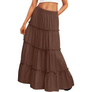 imageTrendy Queen Long Skirts for Women Boho Maxi Skirt Summer Swing Tiered ALine Elastic High Waist Dress with Pockets FashionBrown