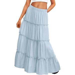imageTrendy Queen Long Skirts for Women Boho Maxi Skirt Summer Swing Tiered ALine Elastic High Waist Dress with Pockets FashionSkyblue