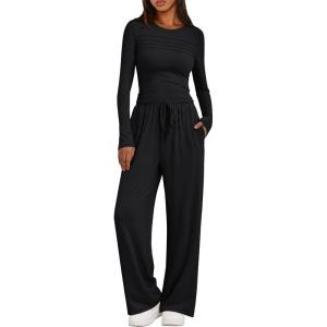 imageTrendy Queen Womens 2 Piece Lounge Sets Long SleeveBlack