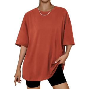 imageTrendy Queen Womens Oversized Summer T Shirts Plus Size Batwing Cute Casual Tops Short Sleeves Fashion Workout ClothesBrickred