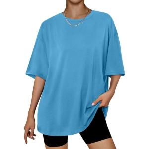 imageTrendy Queen Womens Oversized Summer T Shirts Plus Size Batwing Cute Casual Tops Short Sleeves Fashion Workout ClothesBrightblue