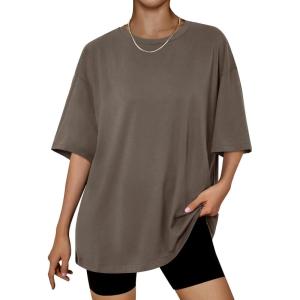 imageTrendy Queen Womens Oversized Summer T Shirts Plus Size Batwing Cute Casual Tops Short Sleeves Fashion Workout ClothesBrown