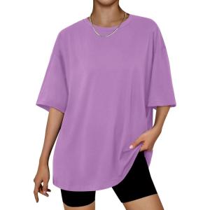 imageTrendy Queen Womens Oversized Summer T Shirts Plus Size Batwing Cute Casual Tops Short Sleeves Fashion Workout ClothesLightpurple