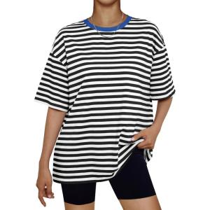 imageTrendy Queen Womens Oversized Summer T Shirts Plus Size Batwing Cute Casual Tops Short Sleeves Fashion Workout ClothesSeblackwhite