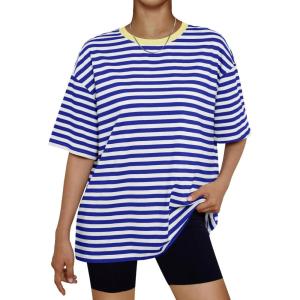 imageTrendy Queen Womens Oversized Summer T Shirts Plus Size Batwing Cute Casual Tops Short Sleeves Fashion Workout ClothesSebluewhite
