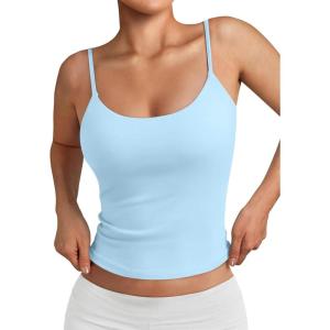 imageTrendy Queen Womens Spaghetti Strap Tank Top Summer Double Lined Workout Camisole Going Out Cute Tops Y2k Teen Girl BasicLightblue