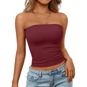 imageTrendy Queen Womens Strapless Tube Tops Basic Backless Sleeveless Bandeau Going Out Crop Tops Cute 2025 Summer ClothesBurgundy