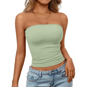 imageTrendy Queen Womens Strapless Tube Tops Basic Backless Sleeveless Bandeau Going Out Crop Tops Cute 2025 Summer ClothesLight Green