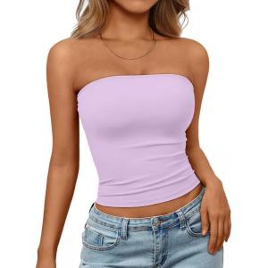 imageTrendy Queen Womens Strapless Tube Tops Basic Backless Sleeveless Bandeau Going Out Crop Tops Cute 2025 Summer ClothesLight Purple