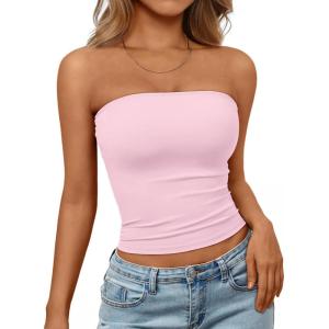 imageTrendy Queen Womens Strapless Tube Tops Basic Backless Sleeveless Bandeau Going Out Crop Tops Cute 2025 Summer ClothesPink