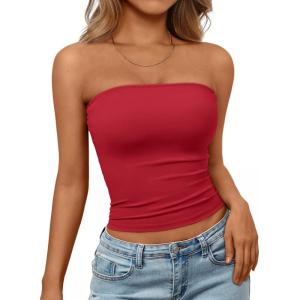 imageTrendy Queen Womens Strapless Tube Tops Basic Backless Sleeveless Bandeau Going Out Crop Tops Cute 2025 Summer ClothesRed
