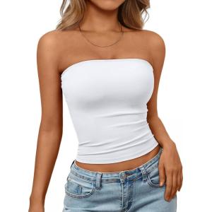 imageTrendy Queen Womens Strapless Tube Tops Basic Backless Sleeveless Bandeau Going Out Crop Tops Cute 2025 Summer ClothesWhite