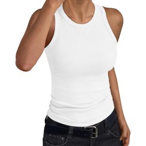 imageTrendy Queen Womens Tank Tops Summer Workout Racerback Ribbed Shirts Beach Vacation Outfits Spring Fashion Y2k ClothesWhite