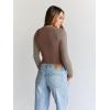 imageTrendy Queen Womens Long Sleeve Shirts Slim Fit Stretchy Color Block Slightly Cropped TopsChocolatebrown Mocha Combo