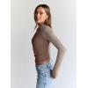 imageTrendy Queen Womens Long Sleeve Shirts Slim Fit Stretchy Color Block Slightly Cropped TopsChocolatebrown Mocha Combo