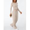 imageTrendy Queen Womens 2 Piece Matching Lounge Set Long Sleeve Slightly Crop Top Wide Leg Pants Casual SweatsuitBeige