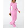 imageTrendy Queen Womens 2 Piece Matching Lounge Set Long Sleeve Slightly Crop Top Wide Leg Pants Casual SweatsuitPink