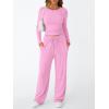 imageTrendy Queen Womens 2 Piece Matching Lounge Set Long Sleeve Slightly Crop Top Wide Leg Pants Casual SweatsuitPink
