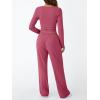 imageTrendy Queen Womens 2 Piece Matching Lounge Set Long Sleeve Slightly Crop Top Wide Leg Pants Casual SweatsuitRose
