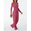imageTrendy Queen Womens 2 Piece Matching Lounge Set Long Sleeve Slightly Crop Top Wide Leg Pants Casual SweatsuitRose