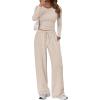 imageTrendy Queen Womens 2 Piece Matching Lounge Set Long Sleeve Slightly Crop Top Wide Leg Pants Casual SweatsuitBeige