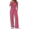imageTrendy Queen Womens 2 Piece Matching Lounge Set Long Sleeve Slightly Crop Top Wide Leg Pants Casual SweatsuitRose