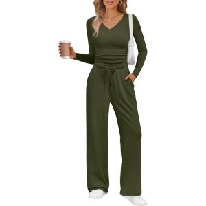 imageTrendy Queen 2 Piece Lounge Sets for Women Fall Outfits 2025 Fashion Two Piece Sweatsuits Business Casual Outfits ClothesArmy Green