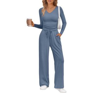 imageTrendy Queen 2 Piece Lounge Sets for Women Fall Outfits 2025 Fashion Two Piece Sweatsuits Business Casual Outfits ClothesDusty Blue