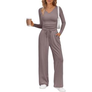 imageTrendy Queen 2 Piece Lounge Sets for Women Fall Outfits 2025 Fashion Two Piece Sweatsuits Business Casual Outfits ClothesRose Taupe