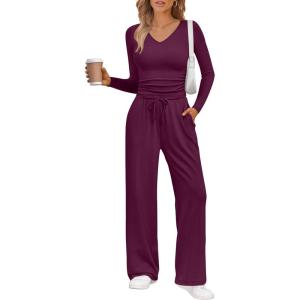 imageTrendy Queen 2 Piece Lounge Sets for Women Fall Outfits 2025 Fashion Two Piece Sweatsuits Business Casual Outfits ClothesWine Purple
