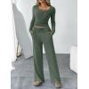 imageTrendy Queen Womens 2 Piece Matching Lounge Sets Fall Fashion Outfits Henley Neck Sweater Top Wide Leg Pants Sweat SuitsGreen