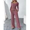 imageTrendy Queen Womens 2 Piece Matching Lounge Sets Fall Fashion Outfits Henley Neck Sweater Top Wide Leg Pants Sweat SuitsWine