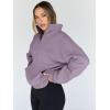 imageTrendy Queen Womens Sweatshirts Quarter Half Zip Pullover Oversized Hoodies Fall Fashion 2025 Winter Fleece Jackets SweatersGreypurple