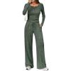 imageTrendy Queen Womens 2 Piece Matching Lounge Sets Fall Fashion Outfits Henley Neck Sweater Top Wide Leg Pants Sweat SuitsGreen