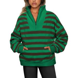 imageTrendy Queen Womens Sweatshirts Quarter Half Zip Pullover Oversized Hoodies Fall Fashion 2025 Winter Fleece Jackets SweatersCoffee and Green