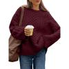 imageTrendy Queen Oversized Cable Knit Sweaters for Women Trendy 2025 Fall Fashion Outfits Pullover Crewneck Sweaters TopsWine Red