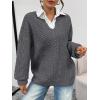 imageTrendy Queen V Neck Oversized Cable Knit Sweaters for Women Trendy 2025 Fall Fashion Outfits Clothes Winter ClothingDarkgrey