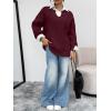 imageTrendy Queen V Neck Oversized Cable Knit Sweaters for Women Trendy 2025 Fall Fashion Outfits Clothes Winter ClothingWine