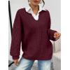 imageTrendy Queen V Neck Oversized Cable Knit Sweaters for Women Trendy 2025 Fall Fashion Outfits Clothes Winter ClothingWine